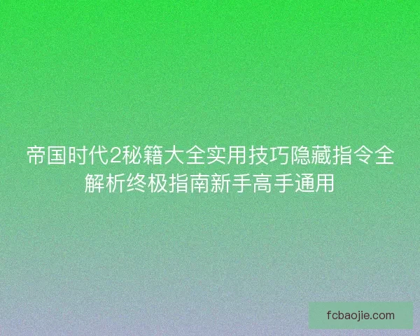 帝国时代2秘籍大全实用技巧隐藏指令全解析终极指南新手高手通用