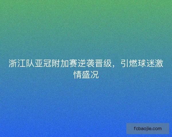 浙江队亚冠附加赛逆袭晋级，引燃球迷激情盛况