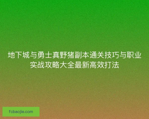 地下城与勇士真野猪副本通关技巧与职业实战攻略大全最新高效打法